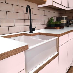 L & P White PF1 UltraMatt Laminate 1 side Birch Ply Worktop (Pair) 2x3030x640x32mm