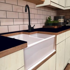 L & P Black 001  Satin Laminate 1 side Birch Ply Worktop (Pair) 2x3030x600x32mm
