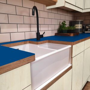 L & P Blue 001  Satin Laminate 1 side Birch Ply Worktop (Pair) 2x3030x600x32mm