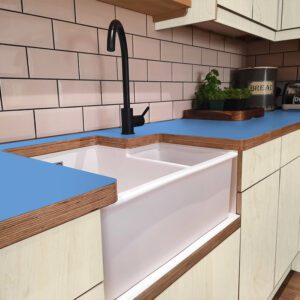 L & P Blue 007  Satin Laminate 1 side Birch Ply Worktop (Pair) 2x3030x600x32mm