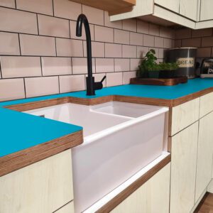 L & P Blue 011  Satin Laminate 1 side Birch Ply Worktop (Pair) 2x3030x640x32mm