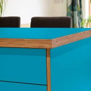 L & P Blue 011  Satin Laminate 1 side Birch Ply Worktop Island  3030x1200x32mm