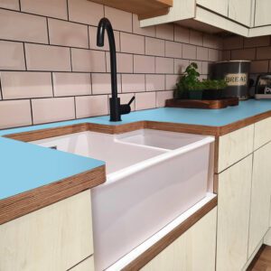 L & P Blue 012  Satin Laminate 1 side Birch Ply Worktop (Pair) 2x3030x640x32mm