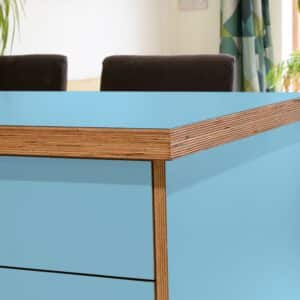 L & P Blue 012  Satin Laminate 1 side Birch Ply Worktop Island  3030x1200x32mm