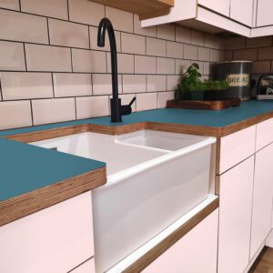 L & P Blue 013  Satin Laminate 1 side Birch Ply Worktop (Pair) 2x3030x640x32mm