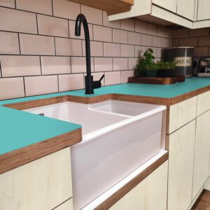 L & P Blue 014  Satin Laminate 1 side Birch Ply Worktop (Pair) 2x3030x640x32mm