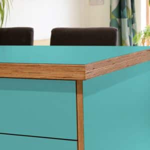 L & P Blue 014  Satin Laminate 1 side Birch Ply Worktop Island  3030x1200x32mm