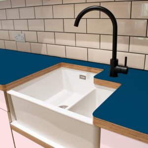 L & P Blue 015  Satin Laminate 1 side Birch Ply Worktop (Pair) 2x3030x640x32mm