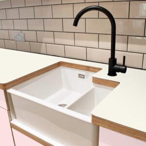 L & P Cream 006  Satin Laminate 1 side Birch Ply Worktop (Pair) 2x3030x600x32mm