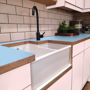 Formica Peaceful Blue F0231 Matte58 Laminate 1 side Birch Ply Worktop (Pair) 2x3030x640x32mm