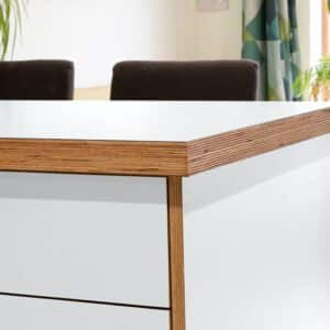Formica Brite White F7459 Matte58 1 side Birch Ply Worktop Island 3030x1200x32mm