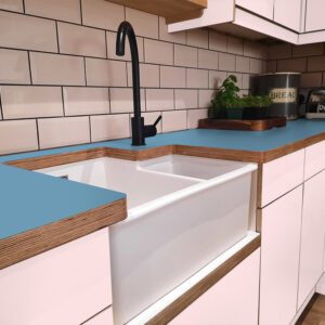 Formica China Blue F7884 Matte58 Laminate 1 side Birch Ply Worktop (Pair) 2x3030x640x32mm