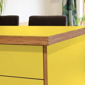 Formica Chrome Yellow F1485 Matte58 Laminate 1 side Birch Ply Worktop Island  3030x1200x32mm