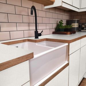 Formica Retro Geo White F5270 Matte58 Laminate 1 side Birch Ply Worktop (Pair) 2x3030x640x32mm