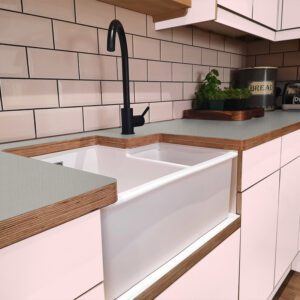 Formica Retro VirrVarr White F6943 Matte58 Laminate 1 side Birch Ply Worktop (Pair) 2x3030x640x32mm