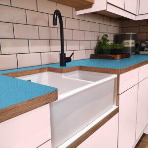 Formica Retro VirrVarr Blue F6944 Matte58 Laminate 1 side Birch Ply Worktop (Pair) 2x3030x640x32mm