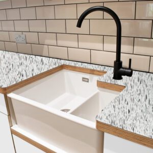 Formica Retro White Chip F8382 NDF Smooth  Laminate 1 side Birch Ply Worktop (Pair) 2x3030x640x32mm