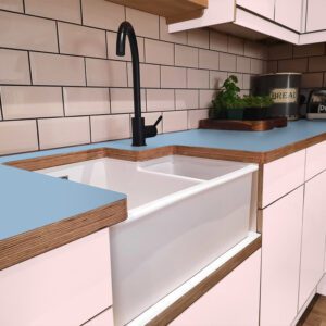 Formica Just Blue F8821 Matte58 Laminate 1 side Birch Ply Worktop (Pair) 2x3030x640x32mm