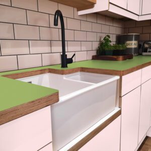 Formica Leaf Green F8820  Matte58 Laminate 1 side Birch Ply Worktop (Pair) 2x3030x640x32mm