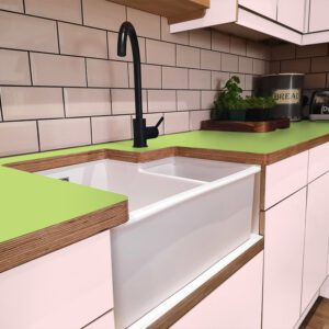 Formica Lime F4177 Matte58 Laminate 1 side Birch Ply Worktop (Pair) 2x3030x640x32mm