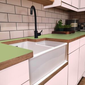Formica Pale Olive F3007  Matte58 Laminate 1 side Birch Ply Worktop (Pair) 2x3030x640x32mm