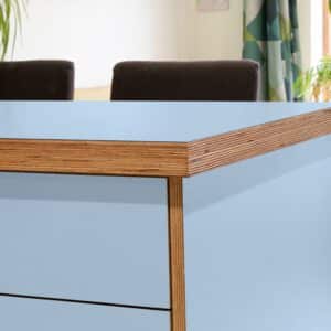 Formica Peaceful Blue F0231 Matte58 Laminate 1 side Birch Ply Worktop Island  3030x1200x32mm