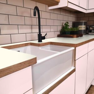 Formica Sno White F2296 Matte58 Laminate 1 side Birch Ply Worktop (Pair) 2x3030x640x32mm
