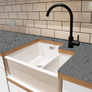 Formica Retro Grey Chip F8372 NDF Smooth  Laminate 1 side Birch Ply Worktop (Pair) 2x3030x640x32mm