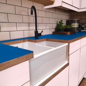 Formica Spectrum Blue F7851 Matte58 Laminate 1 side Birch Ply Worktop (Pair) 2x3030x640x32mm