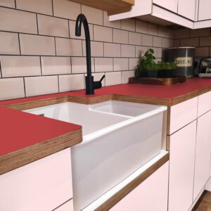 Formica Spectrum Red F7845 Matte58 Laminate 1 side Birch Ply Worktop (Pair) 2x3030x640x32mm