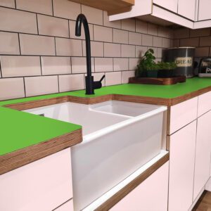 Formica Vibrant Green F6901 Matte58 Laminate 1 side Birch Ply Worktop (Pair) 2x3030x640x32mm