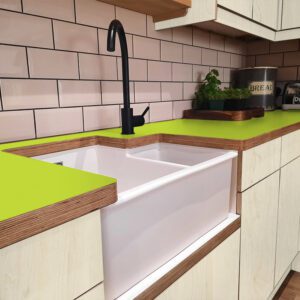 L & P Green 006  Satin Laminate 1 side Birch Ply Worktop (Pair) 2x3030x600x32mm