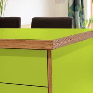 L & P Green 006  Satin Laminate 1 side Birch Ply Worktop Island  3030x1200x32mm