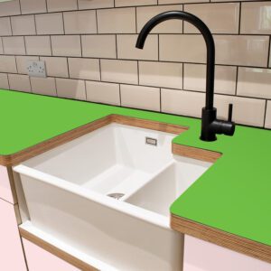L & P Green 009  Satin Laminate 1 side Birch Ply Worktop (Pair) 2x3030x600x32mm