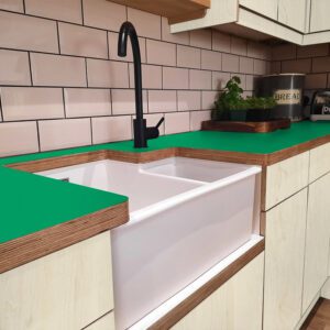 L & P Green 012  Satin Laminate 1 side Birch Ply Worktop (Pair) 2x3030x640x32mm