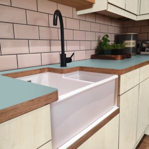L & P Green 013  Satin Laminate 1 side Birch Ply Worktop (Pair) 2x3030x640x32mm