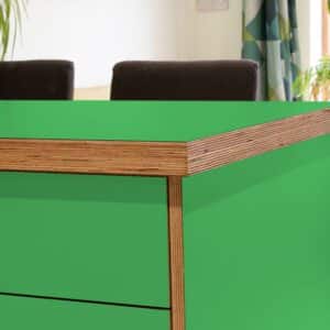 L & P Green 014  Satin Laminate 1 side Birch Ply Worktop Island  3030x1200x32mm