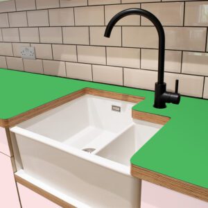 L & P Green 014  Satin Laminate 1 side Birch Ply Worktop (Pair) 2x3030x600x32mm