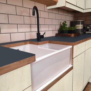 L & P Grey 004  Satin Laminate 1 side Birch Ply Worktop (Pair) 2x3030x600x32mm