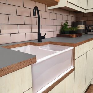 L & P Grey 016 Satin Laminate 1 side Birch Ply Worktop (Pair) 2x3030x600x32mm