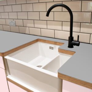 L & P Grey 023  Satin Laminate 1 side Birch Ply Worktop (Pair) 2x3030x600x32mm