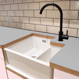 L & P Grey 024  Satin Laminate 1 side Birch Ply Worktop (Pair) 2x3030x600x32mm