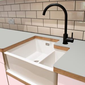 L & P Grey 025 Satin Laminate 1 side Birch Ply Worktop (Pair) 2x3030x600x32mm