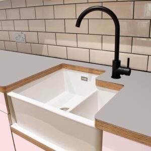 L & P Grey 027 Satin Laminate 1 side Birch Ply Worktop (Pair) 2x3030x600x32mm