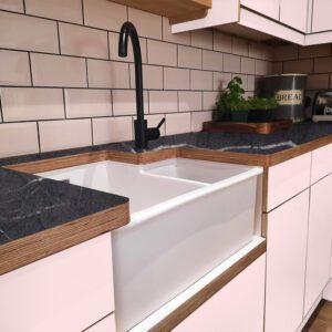 L & P Marble 004 Satin Laminate 1 side Birch Ply Worktop (Pair) 2x3030x600x32mm