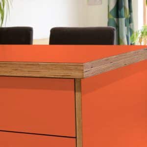L & P Orange 002 Satin Laminate 1 side Birch Ply Worktop Island  3030x1200x32mm