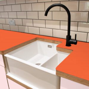 L & P Orange 002  Satin Laminate 1 side Birch Ply Worktop (Pair) 2x3030x640x32mm