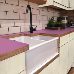 L & P Pink 003 Satin Laminate 1 side Birch Ply Worktop (Pair) 2x3030x600x32mm