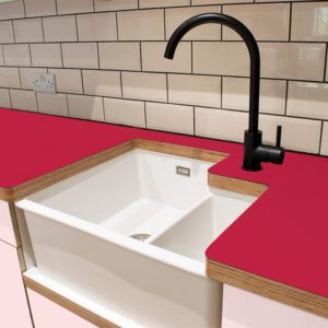 L & P Red 001  Satin Laminate 1 side Birch Ply Worktop (Pair) 2x3030x600x32mm