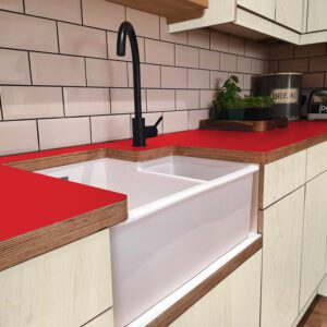L & P Red 004  Satin Laminate 1 side Birch Ply Worktop (Pair) 2x3030x640x32mm